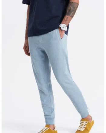Pantaloni de trening cu croiala conica si snur de ajustare, Albastru lavanda