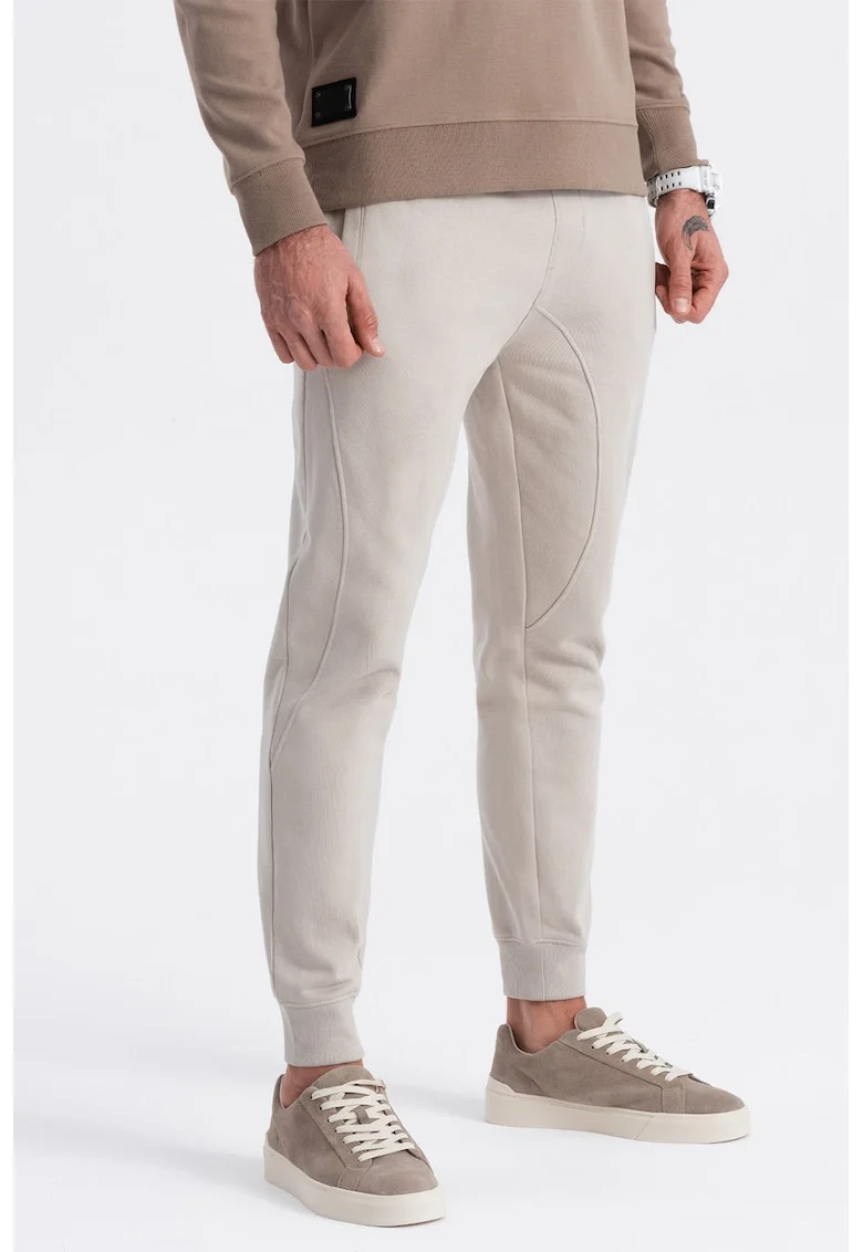 Pantaloni de trening cu croiala conica si snur de ajustare, Grej