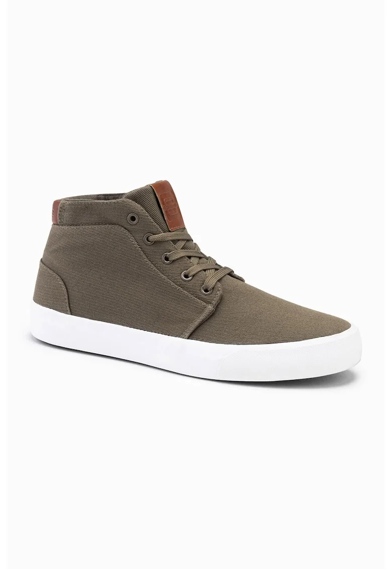 Pantofi sport de piele ecologica cu logo si sireturi, Verde masliniu