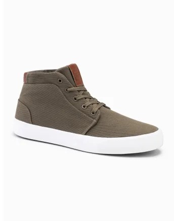 Pantofi sport de piele ecologica cu logo si sireturi, Verde masliniu