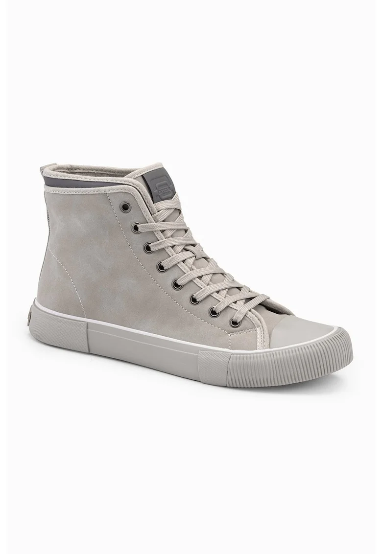 Pantofi sport de piele ecologica cu sireturi, Gri deschis
