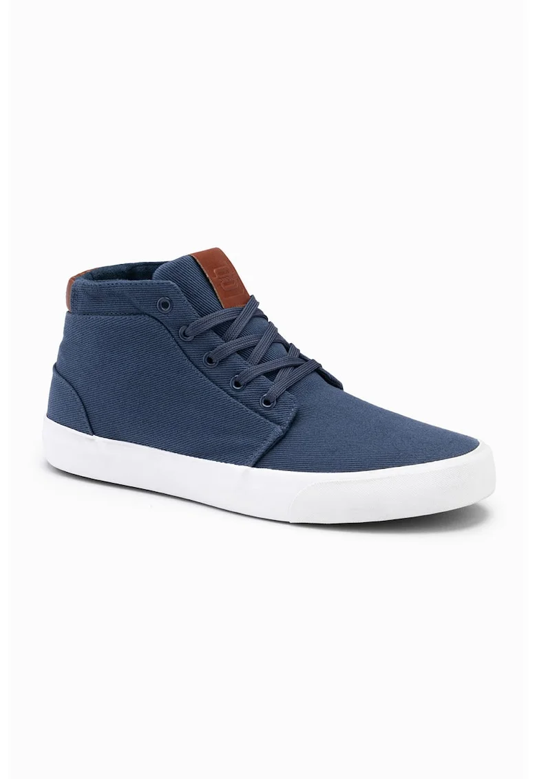 Pantofi sport de piele ecologica cu logo si sireturi, Bleumarin
