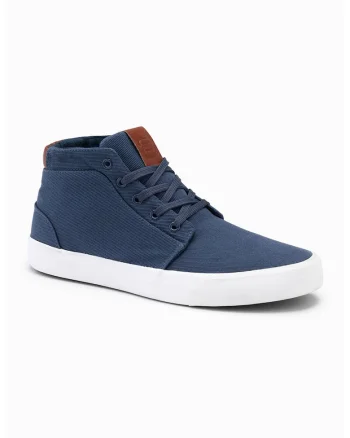 Pantofi sport de piele ecologica cu logo si sireturi, Bleumarin