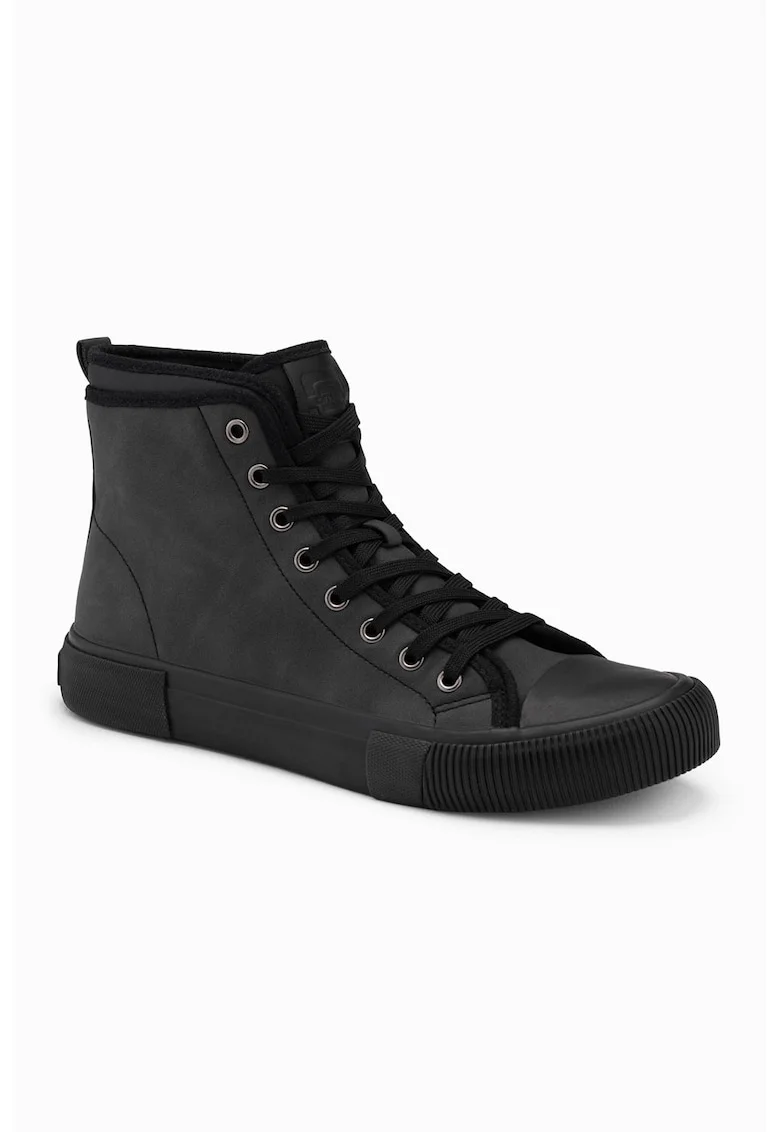 Pantofi sport de piele ecologica cu sireturi, Gri antracit