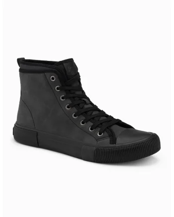 Pantofi sport de piele ecologica cu sireturi, Gri antracit