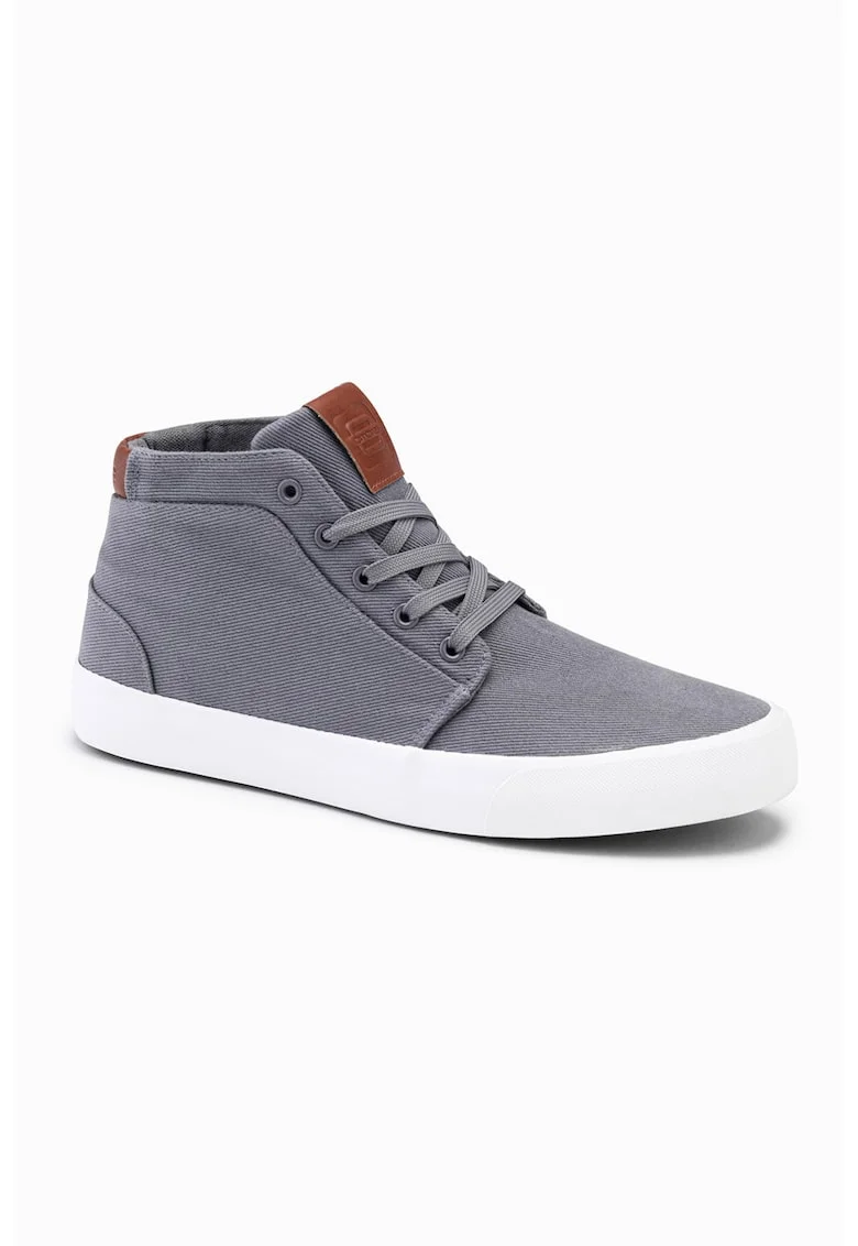 Pantofi sport de piele ecologica cu logo si sireturi, Gri