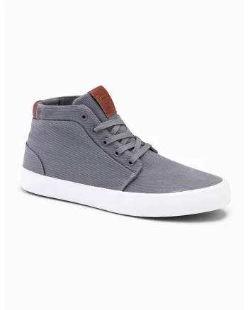 Pantofi sport de piele ecologica cu logo si sireturi, Gri