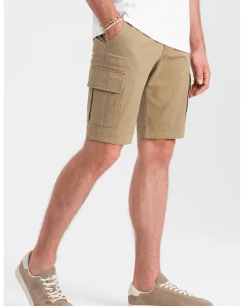Pantaloni scurti cargo din amestec de bumbac cu buzunare multiple, Bej