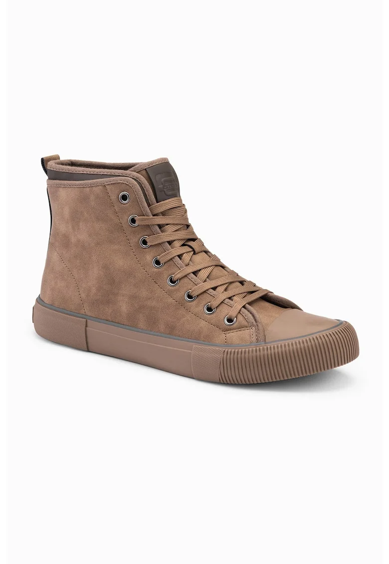 Pantofi sport de piele ecologica cu sireturi, Maro