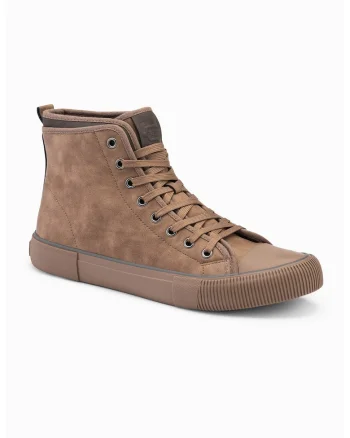Pantofi sport de piele ecologica cu sireturi, Maro