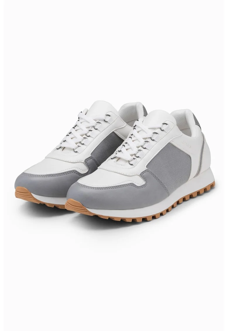 Pantofi sport low-cut cu garnituri din piele ecologica, Alb/Gri