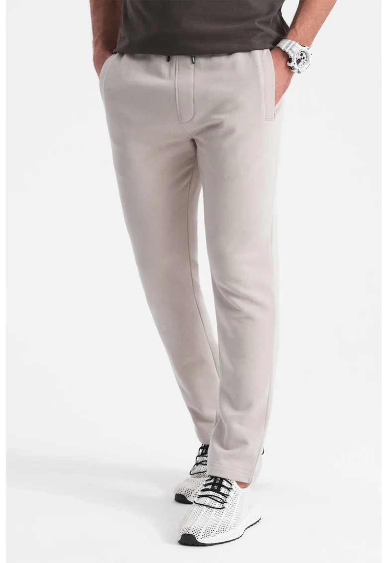 Pantaloni de trening slim fit cu buzunare laterale, Bej deschis