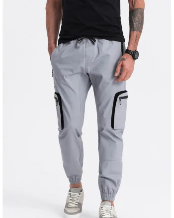 Pantaloni cargo cu mansete elastice, Negru/Gri deschis