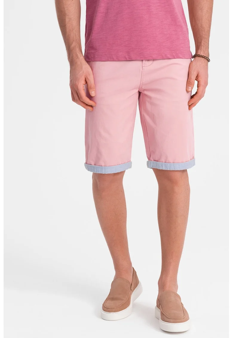 Pantaloni chino scurti cu terminatie contrastanta, Roz pastel