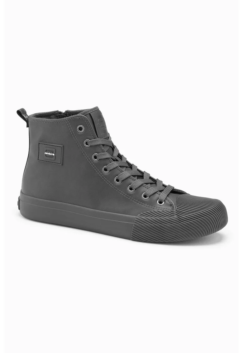 Pantofi sport de piele ecologica cu sireturi, Gri inchis
