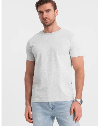 Tricou cu model si decolteu la baza gatului, Gri deschis