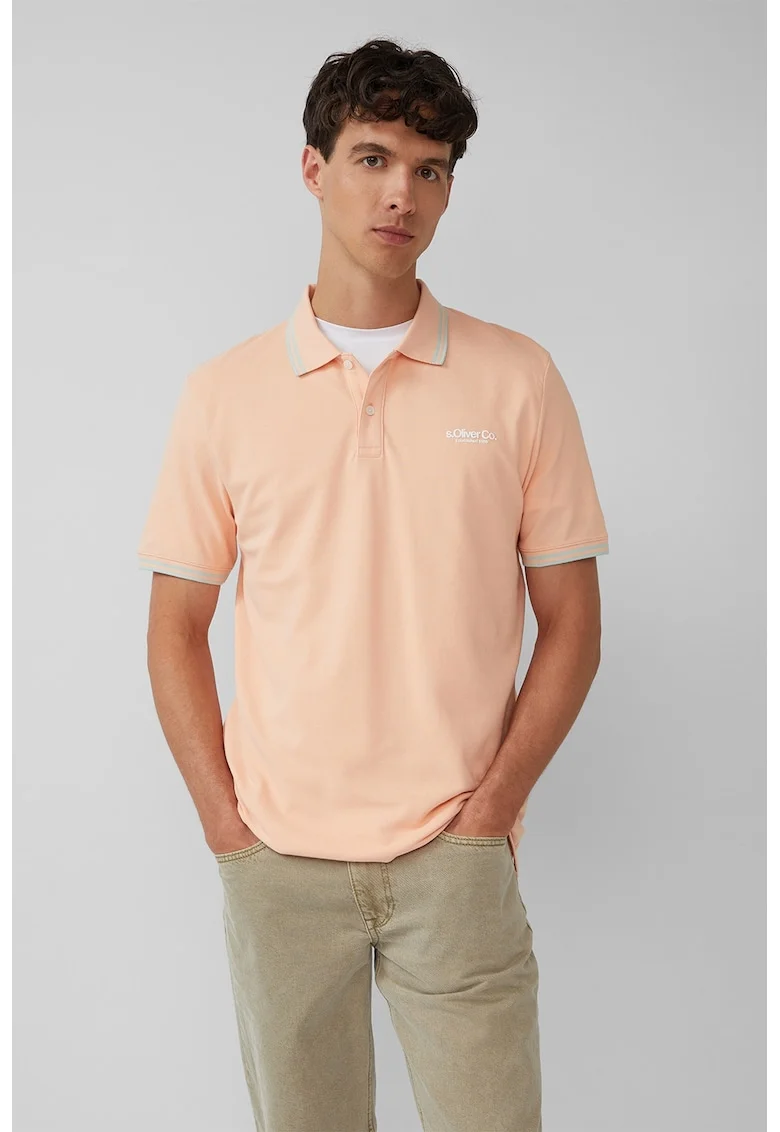 Tricou polo cu imprimeu logo discret, Roz somon