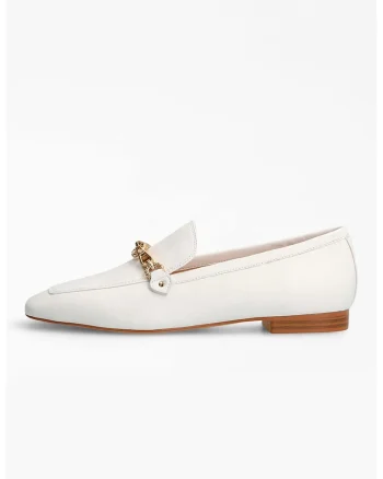 Pantofi loafer din piele si piele ecologica cu varf patrat, Alb