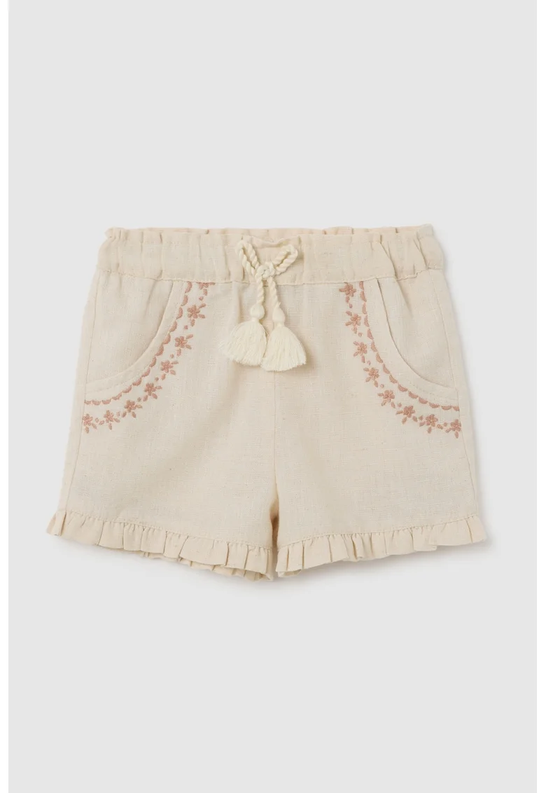 Pantaloni scurti din amestec de in cu canafi de ajustare, Bej deschis