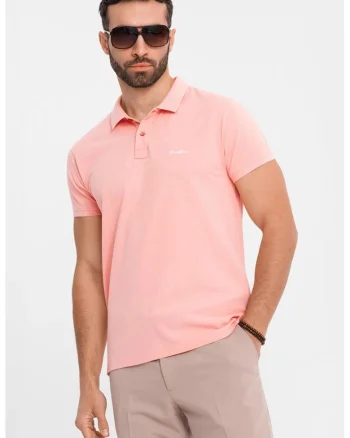 Tricou regular fit de bumbac cu guler polo, Roz pal