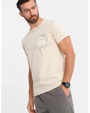 Tricou regular fit cu buzunar pe piept, Bej deschis