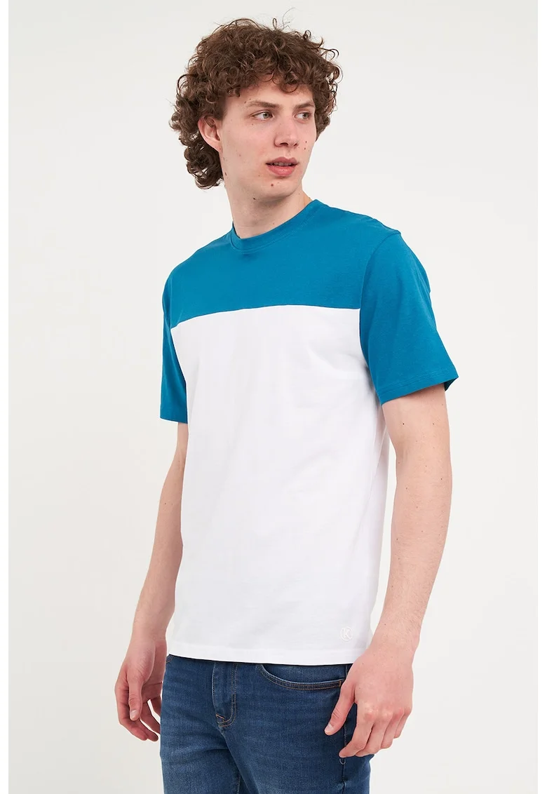 Tricou de bumbac cu aspect contrastant, Alb/Albastru royal