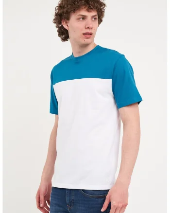 Tricou de bumbac cu aspect contrastant, Alb/Albastru royal