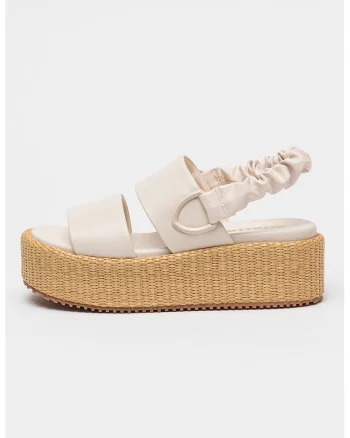 Sandale wedge din piele ecologica Opal, Bej deschis