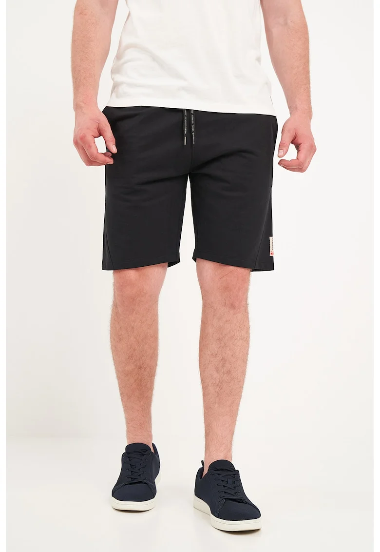 Pantaloni scurti din amestec de bumbac cu talie ajustabila, Negru