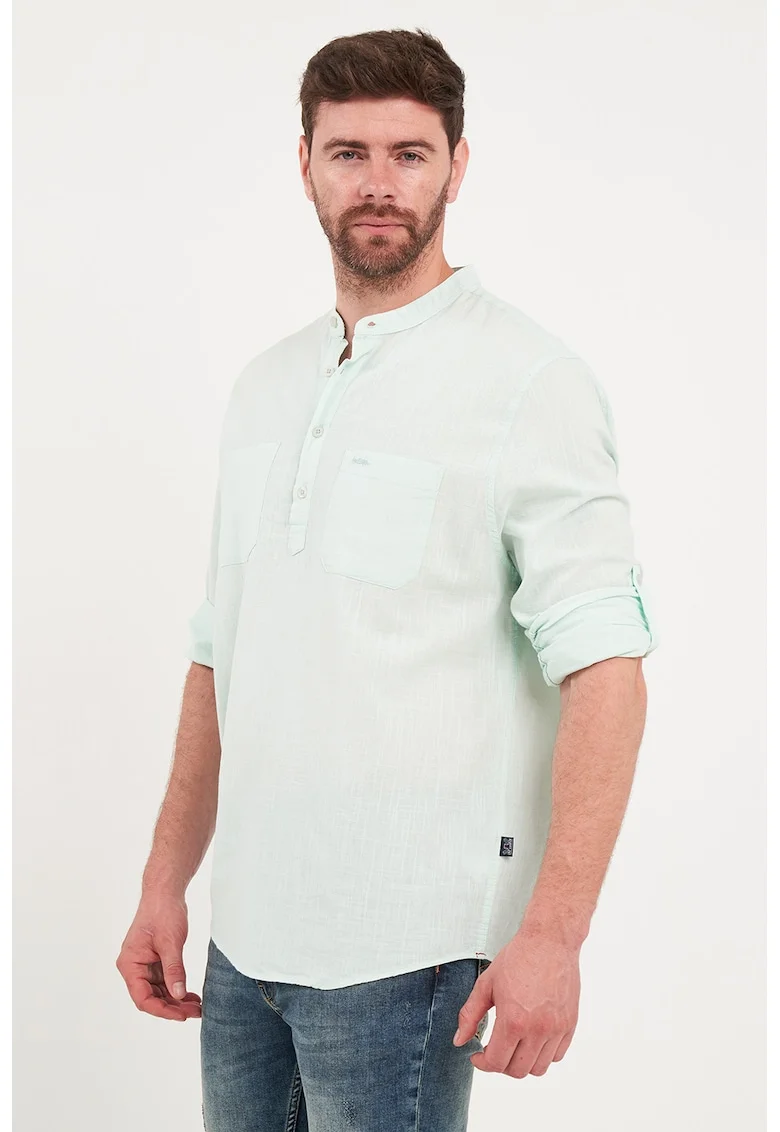 Bluza din bumbac cu fenta cu nasturi, Verde pal
