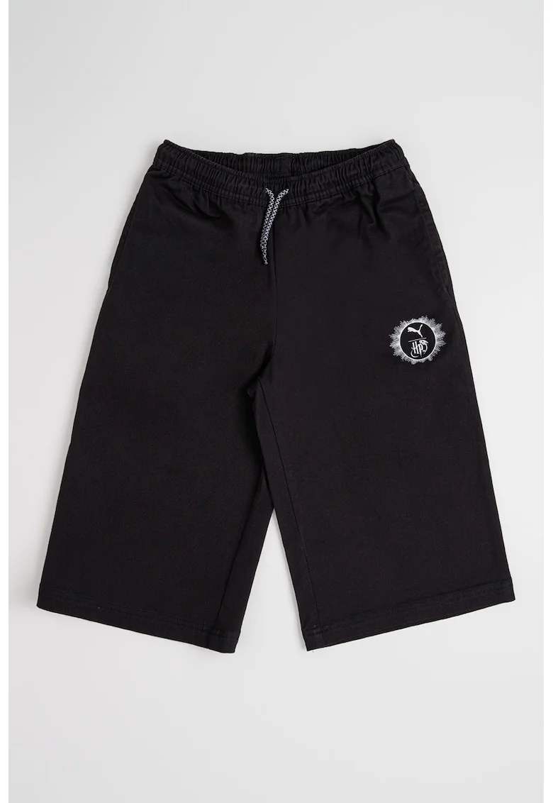 Pantaloni scurti cu aplicatie logo discreta si snur, Negru