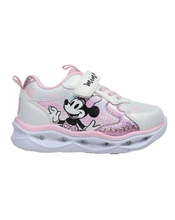 Pantofi sport cu velcro si Minnie Mouse, Roz deschis/Alb murdar