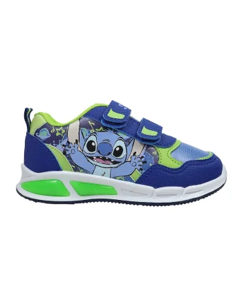 Pantofi sport low-cut cu Stitch si velcro, Albastru royal/Verde lime