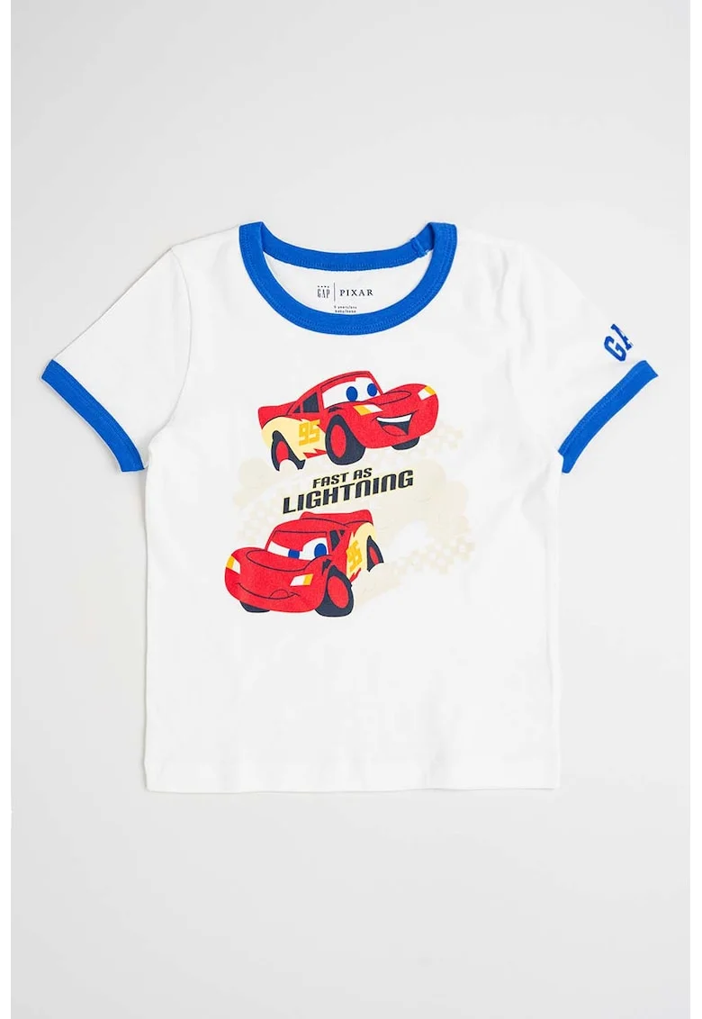 Tricou de bumbac cu detalii contrastante, Alb/Albastru