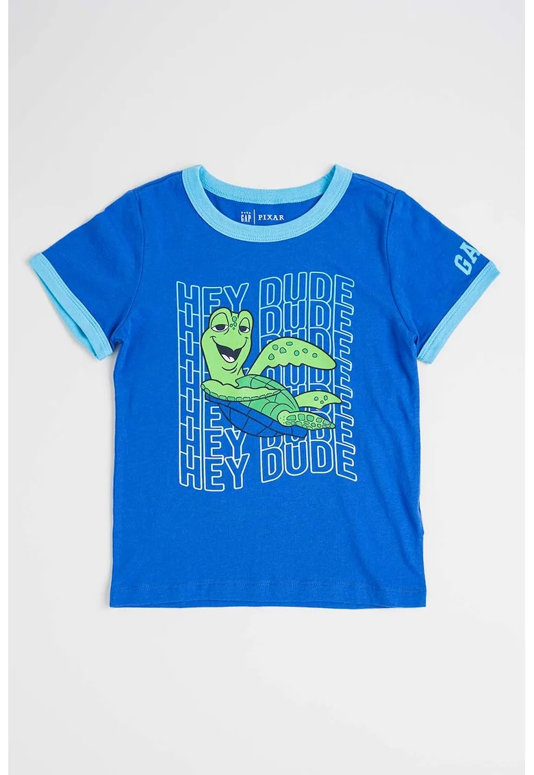 Tricou de bumbac cu detalii contrastante, Albastru inchis