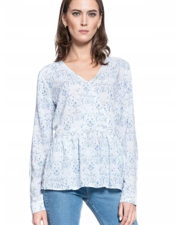 Bluza Dama,  Erika V, Croi Normal, 100% Bumbac, Fara Inchidere, Maneci Lungi, Marime S, Albastru