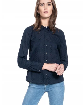 Camasa De Dama Din Material,  Emma Kc Dobby, Croi: Regular Fit, Inchidere: Nasturi, Compozitie Material: 100% Bumbac, Numar De Buzunare: 0, Marime S, Albastru