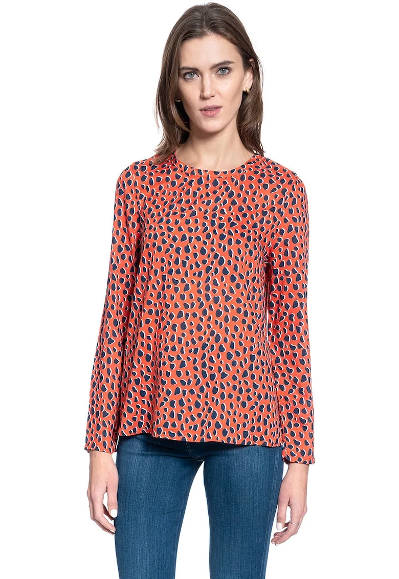 Bluza Dama,  Emma C Leoprint, Croi Normal, 100% Modal, Fara Inchidere, Maneci Lungi, Marime S, Rosu