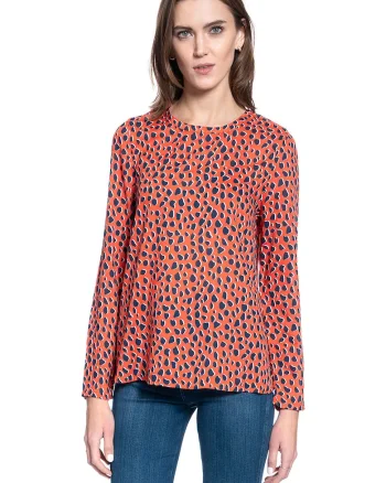 Bluza Dama,  Emma C Leoprint, Croi Normal, 100% Modal, Fara Inchidere, Maneci Lungi, Marime S, Rosu