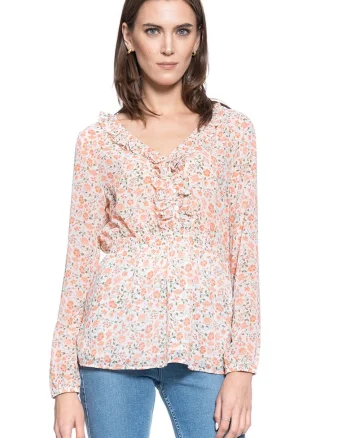 Bluza Dama,  Emma V Flounce, Croi Normal, Lejera, Inchidere: Nasturi, Compozitie Material: 100% Bumbac, M Intl, Multicolor