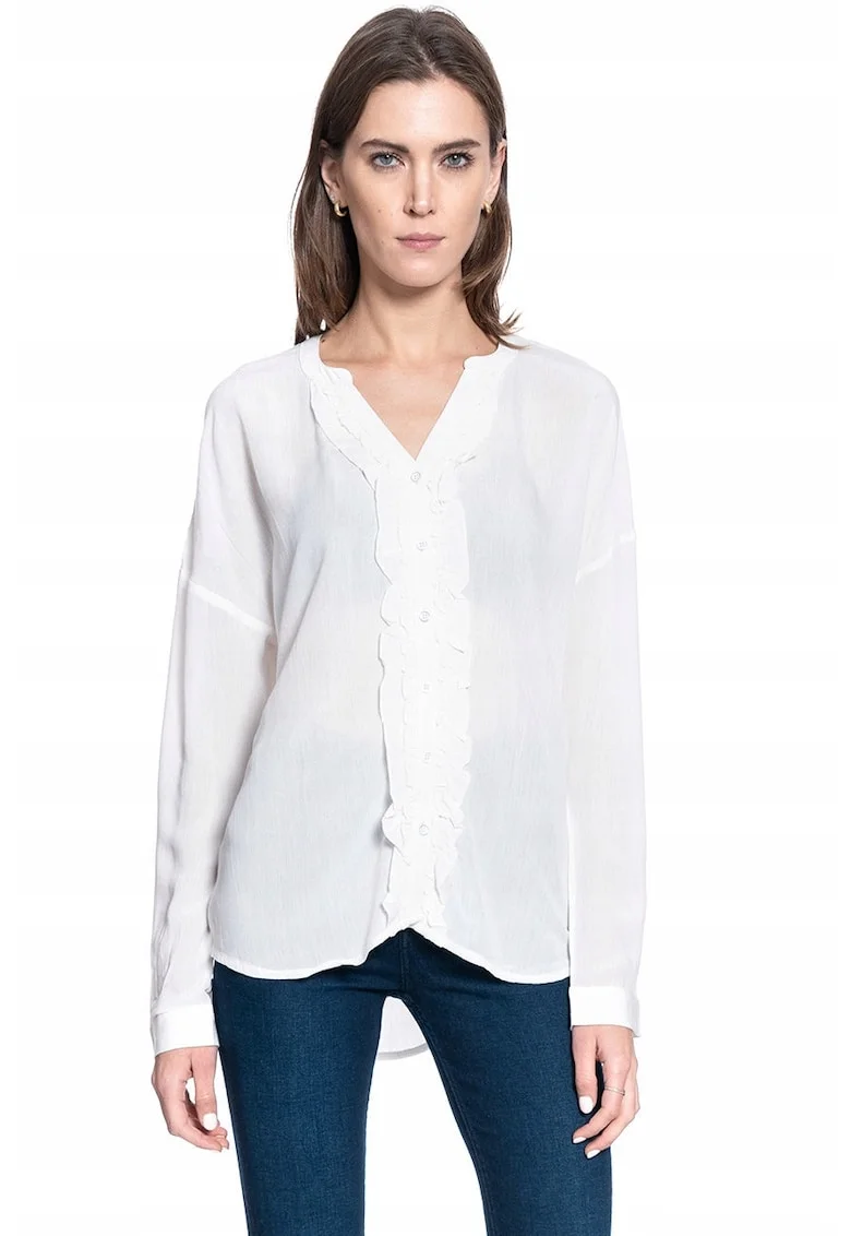 Camasa Dama,  Edda V Ruffles, Croi: Regular Fit, Inchidere: Nasturi, Material: 100% Bumbac, Numar Buzunare: 0, Marime S, Alb