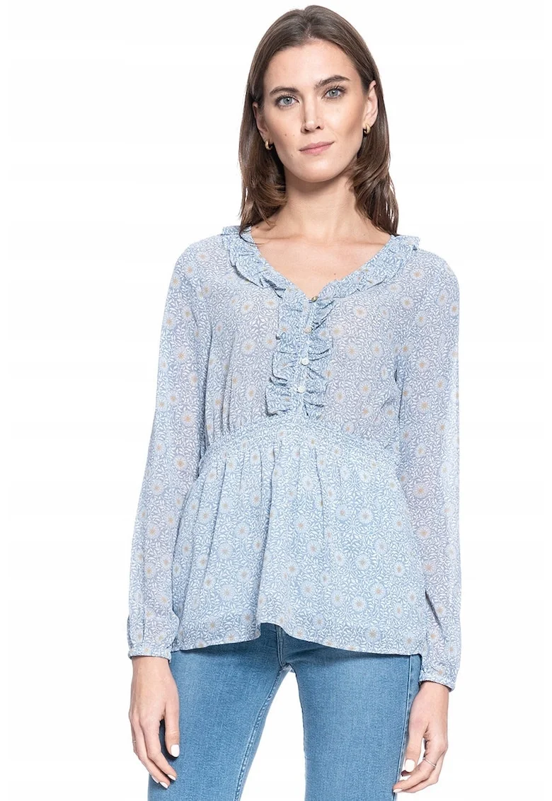 Bluza Dama,  Emma V Flounce S, Bumbac, Zilnic, Croi Regular, Fara Buzunare, Croiala Larga, Calitate Superioara, Confortabil, Albastru