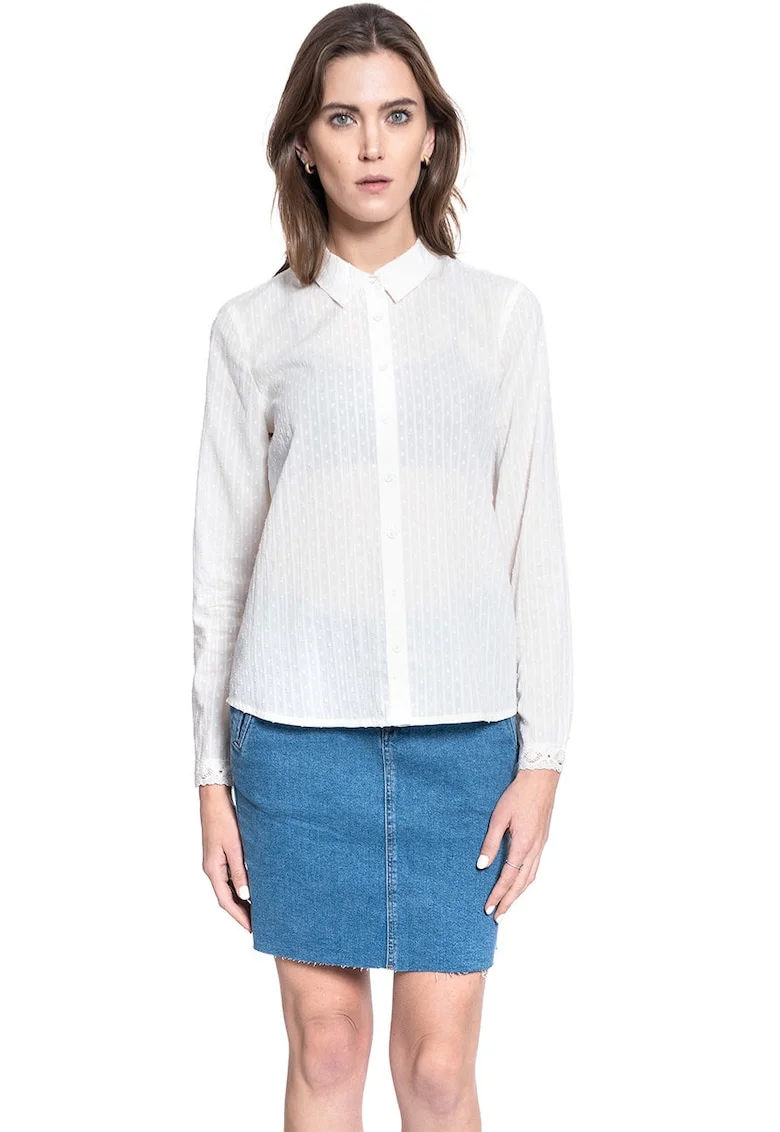 Camasa Dama Din Material,  Emma Kc Dobby, Croi: Regular Fit, Stil: Drept / Regulamentar, Inchidere: Nasturi, Compozitie Material: 100% Bumbac, Marime S, Alb