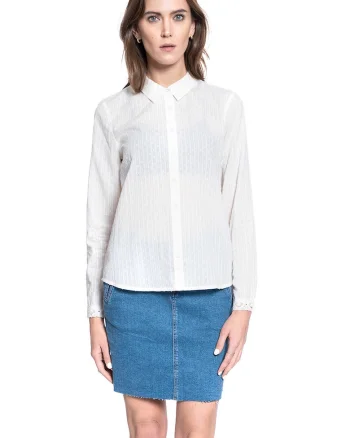 Camasa Dama Din Material,  Emma Kc Dobby, Croi: Regular Fit, Stil: Drept / Regulamentar, Inchidere: Nasturi, Compozitie Material: 100% Bumbac, Marime S, Alb