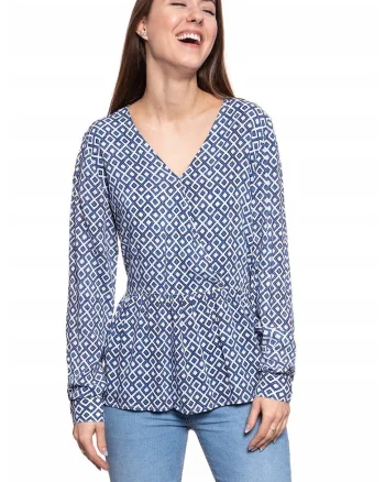 Bluza Dama,  Erika V Printed, Croi Normal, Fara Inchidere, Maneci Lungi, 100% Bumbac, Marime S, Albastru