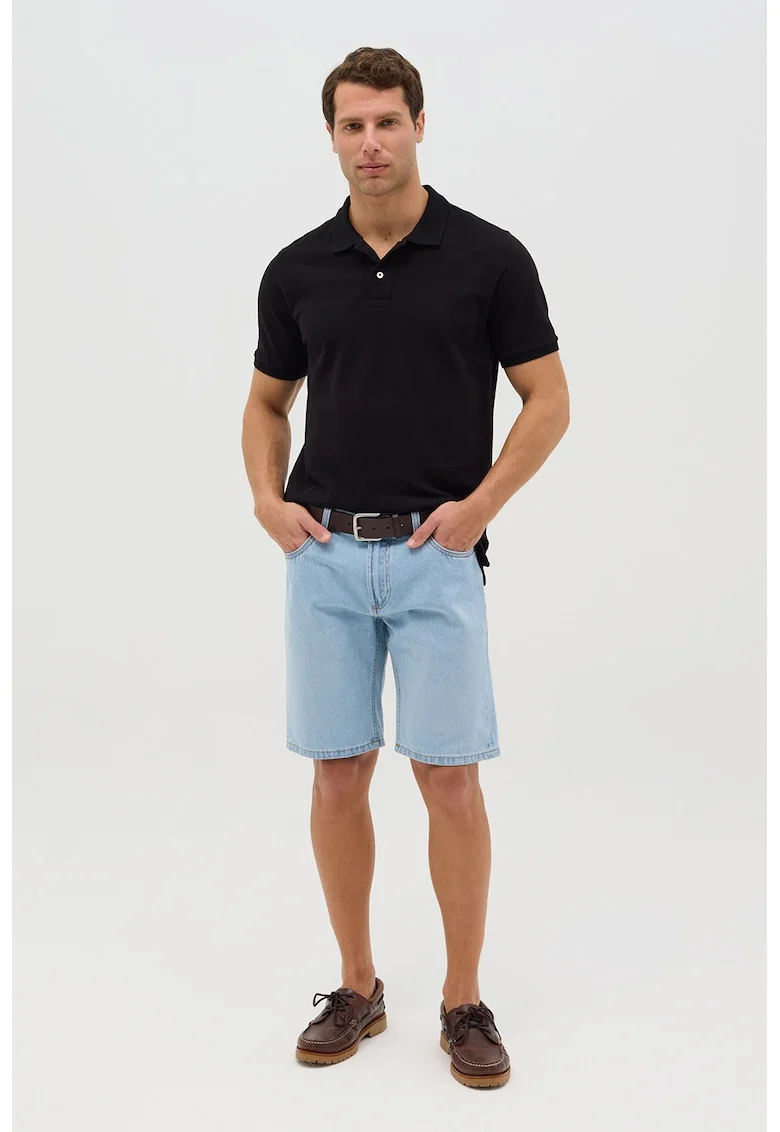 Bermude din denim cu talie medie, Albastru deschis/Albastru