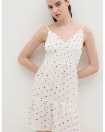 Rochie cu imprimeu si decolteu in V, Alb