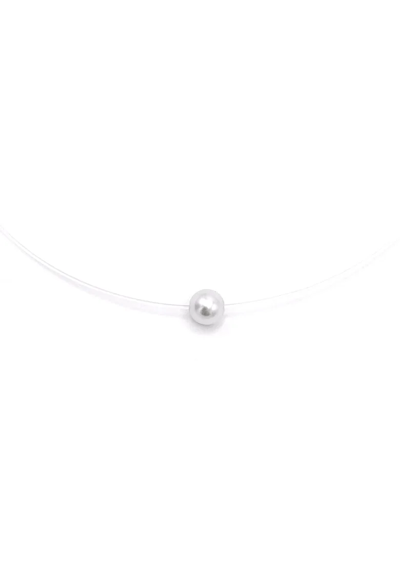 Colier fir transparent cu perla Swarovski alba si Argint 925, reglabil