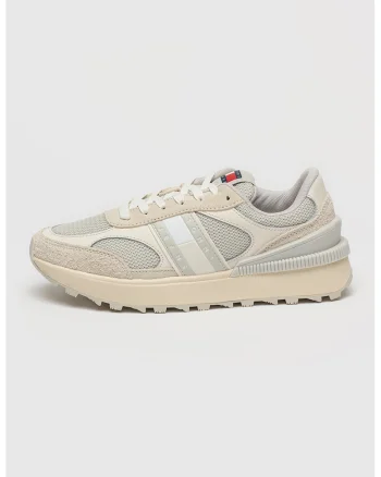 Tommy Hilfiger, Pantofi sport cu insertii din piele intoarsa, Gri deschis/Bej