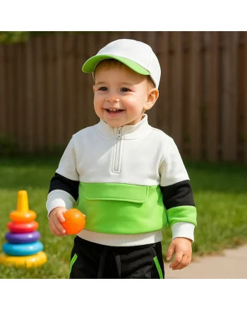 Bluza sport  - Natural Power, Alb cu dungi verzi, pentru baietei, Alb